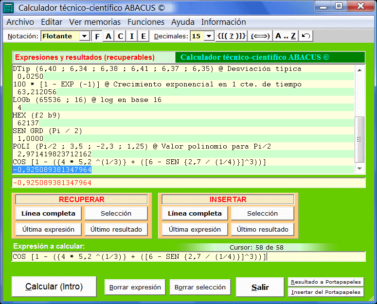 Panel de operaciones de Abacus