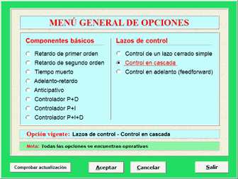 Menú general de opciones